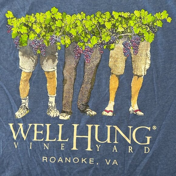 Well Hung Vineyard Roanoke VA Funny Logo Blue Tee Size Large Winery - Picture 7 of 9